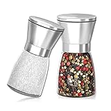 Verstellbarem Keramikmahlwerk, 2 Pack Salz- und Pfeffermühle, Salz und Pfeffermühle aus Edelstahl, Mit Einstellbarer Keramikmühle für Gewürze Pfeffer Salz und Chili(150ml)