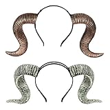 minkissy 2Pcs Schaf Horn Stirnband Widder Horn Haar Reifen Tier Cosplay Kopfbedeckung Halloween Kopfschmuck Maskerade Kostüm für Männer Frauen Mädchen Junge (Gold Silber)