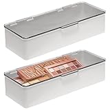 mDesign Make-up-Aufbewahrungsbox, stapelbar, für Badezimmer, Schminktisch, Arbeitsplatten, Schubladen – für Mixer, Lidschatten, Lipgloss, Make-up-Pinsel – Scharnierdeckel – 2 Stück – grau/transp