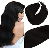 Vivien Tiefschwarz Tape in Extensions 22 Zoll/55cm Human Remy Haar Schwarz Tape in Extensions Echthaar Nahtlos Lang Glatt Klebeband Haarverlängerung Tape in Human Hair 50g/20p
