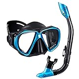 Dorlle Schnorchel Dry Schnorchelset Schnorchelmaske, Premium Erwachsene Schnorchel Tauchset mit Taucherbrille und Anti-Leck Anti-Fog Tauchmaske, Blau, Schwarz (Sets-Blau)