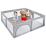 NAIZY Baby Laufstall XXL Laufgitter Grau Absperrgitter mit Rutschfester Basis und Atmungsaktivem Netz für Kinder im Innen- und Außenbereich (200 * 180 * 68cm)