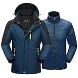 3 in 1 Jacke Winter Outdoorjacke Wasserdicht Wanderjacke Herbst Kletterjacke Freizeit Softshelljacke Herren Bequeme Fleecejacke Freizeitjacke Futter Skijacke Outdoor Winddichte Jacke Blau Bergjack