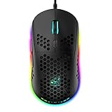 RGB Bienenwabe Leicht Gaming-Maus, 6 Programmierbare Tasten, 6 RGB-Hintergrundbeleuchtungsmodi und 6400 DPI Einstellbar, USB-Kabel, Plug & Play, Kompatibel mit Windows, Mac, Laptop, PS4, Xbox Schw