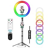 Orthland 12 Zoll Ringlicht mit Stativ, Ringleuchte mit Handyhalterung und Fernbedienung, RGB Selfie Licht mit 3 Farbe und 10 Helligkeitsstufen für YouTube Portrait Live-Stream Make-up TikTok Vlog