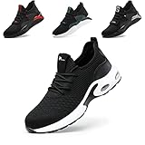 Nasogetch Arbeitsschuhe Herren Damen Sicherheitsschuhe Leicht Schutzschuhe Stahlkappenschuhe Atmungsaktiv Sportlich mit Stahlkappe 708 Schwarz EU37 235