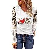 Damen Tshirt Spitze Pullover Damen V Ausschnitt Sexy Liebesdruck Valentinstag Shirt Leoparden Oberteil Patchwork Sweatshirt Bedruckte Tshirts Damen Langarmshirt Damen Elegante Shirts Casual Top