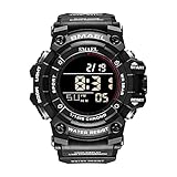 FNKDOR Uhren Herren Digital Armbanduhr Stoßfest Wasserdicht 50M LED Leuchtend Stoppuhr anzeigen Trendy Sportuhr (Schwarz)