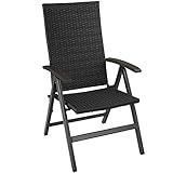TecTake 800721 Alu Polyrattan Gartenstuhl klappbar für Garten, Balkon und Terrasse, verstellbare Rückenlehne, witterungsbeständig, Klappstuhl mit Armlehne - Diverse Farben - (Schwarz | Nr. 403233)