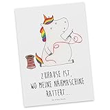 Mr. & Mrs. Panda Karte, Einladung, Postkarte Einhorn Näherin mit Spruch - Farbe Weiß