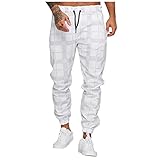 Ur_Ben Leinenhosen Herren Freizeithose Sommerhose Strandhose Atmungsaktiv Lässige Hosen Manner Freizeithose mit Seitentaschen Bleistifthosen(Weiß,L)