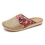 ZHYLing Bambus Gewebtes asiatisches Gras Indoor Hausschuhe Holzboden Leise rutschfeste Home Hausschuhe Frauen Rattan Gras Cool Indoor Schuhe Frauen (Farbe: Weinrot, Schuhgröße: 39-40)