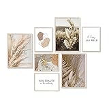 Premium Poster Set - 7 Stück Modernes Wohnzimmer Wandbilder Set, Natur Gräser Leinwand Schlafzimmer Bilder, Beige Liebe Zitate Wohnzimmer Deko(Ohne Rahmen, DIN A3x3 + DIN A4x4)