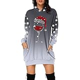 SoLu DAY8 Damen Weihnachten Drucken Lässiges Kleider Weihnachtskleid Christmas RundhalsKleider Lange Ärmel Hoodies Sweatshirts Kleid Mit T