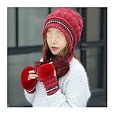 TUAN Frauen Mützen, weibliche Kappe Warme große Pompons Handschuhe Hut Mode Streetwear Strat Winter Hüte (Color : Red, Size : One Size)