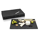 Amazy Schieferplatten Set (6 Stück) inkl. Kreidestift zum Beschriften – Dekorative Servierplatten aus naturbelassenem Schiefer für das geschmackvolle Anrichten von Speisen und Gedeck (30 x 20 cm)