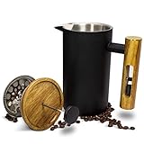 MoreFlavor French Press aus Edelstahl und Acacia Mangium Holz - der perfekte Kaffeebereiter für Ihr Zuhause - lecker, schnell und einfach - 1 L Fassungsvermögen für besonders großen G