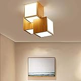 Einfache und coole Wandleuchte Moderne Deckenleuchte Holz LED Deckenleuchte dimmbar mit Fernbedienung Geometrisches Design Deckenbeleuchtung für Wohnzimmer Esszimmer Schlafzimmer, 6 Köpfe Energ