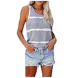 Damen Ärmellos Gestreift Tee Tops Sommer Tank Tops Rundhals Crop Top Basic Cami Tshirt Casual Lose Oberteile Pullover Lässig Trägershirt Leicht Sommerweste Breite Träger Tanktop
