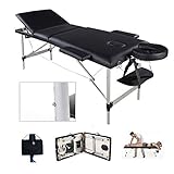 Massageliege 3 Zonen Klappbar Massagetisch Massage Kosmetik Bank Tisch klappbar höhenverstellbare Aluminiumfüße Premium-PU-Leder Einfache Installation mit Tragetasche Schwarz (bis 230kg belastbar)