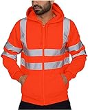 Herren Kapuzen-Sweatshirt reflektierendes Band, Arbeits-Sweatshirt, Sicherheitsjacke, Arbeitskleidung, Übergröße Warnjacke Warnschutzjacke porthose Reflektierend Hosen Jogging (Orange , XXXL )