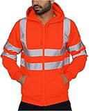 Herren Kapuzen-Sweatshirt reflektierendes Band, Arbeits-Sweatshirt, Sicherheitsjacke, Arbeitskleidung, Übergröße Warnjacke Warnschutzjacke porthose Reflektierend Hosen Jogging (Orange , XXXL )