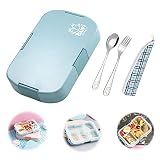 Resszo Brotdose Kinder Bento Box mit Fächern 6 Lunchbox Lunch-Boxen 1000ml Auslaufsicher Cute Thing mit Besteck aus Edelstahl Löffel für Schule Picknicks Mikrowellen und Spülmaschinenfest B