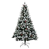 QYXY Weihnachtsbaum,Künstlicher Weihnachtsbaum 150cm Mit Schnee Zapfen Und Tannenzapfen, Mit 420 Astspitzen, Schwer Entflammbarer Tannenbaum Mit Schnellaufbau Klappsystem, Christbaum S