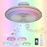 VOMI Bluetooth LED Deckenlampe Deckenventilator mit Beleuchtung Fernbedienung Leise RGB Farbwechsler Kronleuchter Deckenventilator mit Lampe Dimmbar und Lautsprecher für Schlafzimmer W