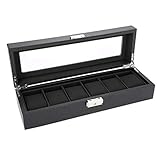 SMEJS Leder Uhrenbox Vitrinenschrank Aufbewahrungsbox Glas Schmuck Aufbewahrungsbox Schwarz, Uhrenbox