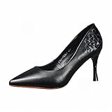 RHJK Womens 'Kätzchen mit Stiletto Pumpe Schuhe Schnalle Riemchen Plattform spitzer Zehe Gericht Schuhe Modische Leder Komfortable Arbeitsschuhe Black-34 EU