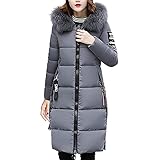 SKYWPOJU Damen Daunenmantel Winter Kapuzen-Steppjacke mit Kunstpelz warme Daunenjacke (Color : Gray, Size : 3XL)