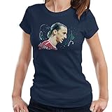 VINTRO Zlatan Ibrahimovic Damen T-Shirt Original Portrait by Sidney Maurer Professionell Bedruckt Gr. XXL, Navy