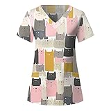 WENZHOU Ostern St. Patrick Schlupfkasack Schlupfhemd Bluse Damen Kurzarm V-Neck Valentinstag Kasack Pflege Bunt mit Liebe Motiv Arzt Uniform Berufsbekleidung Schlupfjacke Kleidung Herz Druck