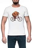 Bär Auf EIN Fahrrad Herren Weiß T-Shirt Kurzarm Men's White T-Shirt 4XL