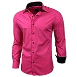 Baxboy Herren-Hemd Slim-Fit Bügelleicht Für Anzug, Business, Hochzeit, Freizeit - Langarm Hemden für Männer Langarmhemd R-44, Farbe:Pink, Größe:L