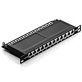 deleyCON CAT 6a 0,5HE Patchpanel Mini Verteilerfeld 12 Port - Desktop 10 Zoll Rackeinbau Servermontage RJ45 geschirmt TIA568A TIA568B RAL 9005 Schw