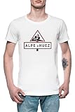 Alpe Dhuez Road Sign Cycling Herren T-Shirt Tee Weiß Men's White T-S