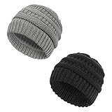 HAIGOU Baby Mütze Weiche warme Beanie gestrickte gemütliche Wintermütze für Jungen Mädchen 0-24 Monate (Grau+Schwarz)