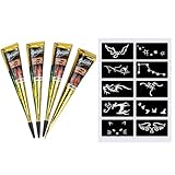 Lictin 4 Stück Henna Tattoo Temporäre Tattoos mit Henna Tattoo Schablonen Henna Tattoo Creme Braun Tattoo Set mit Handschuhe Tattoo Sticker Natürliche Kegel Henna Haarfarb