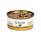 Schesir Cat in Brühe Thunfisch mit Sardinen, Katzenfutter nass in eigener Kochbrühe, 24 Dosen x 70 g