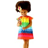 Amlaiworld ❤ Damen-Cartoon-Kleid, Mädchen ärmellose Baumwolle und Leinen Kleinkind Kinder Baby Girl Rainbow Jakobsmuschel Print Princess Play Dress Clothes(Multicolor,3-4 T)