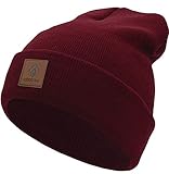 urban ace | Street Classics | Beanie, Mütze, mit Lederpatch | Damen, Herren | für das ganze Jahr, weicher Stoff (Ruby)