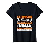 Damen Floristin Multitasking Ninja lustig T-Shirt mit V