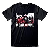 La Casa De Papel Geld Heist Gruppenfoto Herren-T-Shirt Schwarz M | S-XXL, Netflix Krimi-Drama mit Rundhalsausschnitt Graphic Tee, Geburtstagsgeschenkidee für Männer, für Haus oder Gy