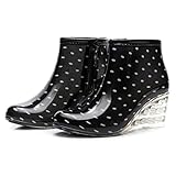 Riou Gummistiefel Damen Kurzschaft Outdoor Wasserdicht rutschfest Wedge Keilabsatz Mode Casual Regenstiefel Regenschuhe Rain B