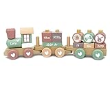 TheSmartGuard Holz Eisenbahn Lokomotive Zug mit Steckformen ROSA / BLAU | beklebt personalisierbar | zur Geburt und Geburtstag