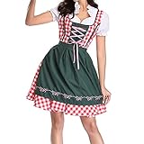 Damen Oktoberfest Kleid 3-tlg, Midi-Dirndl Trachtenkleid mit Bänder (Kleid, Schürze & Bluse) Farbe: Rosa, Knielang Kleider für Karneval, Kostüm Bayerisches Damen-Trachtenkleid / Oktoberfest-D