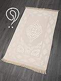 Imanpaper - Muslimische Gebetsteppich Extra dünn in Weiß-Gold | Namaz-LIK Seccade, Gebets Matte | Salah Sejadah, Islamic Prayer mat Rug, für das Gebet im Islam, Idee 1,20x0,69