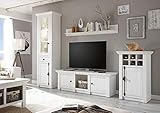 Newfurn Wohnwand Anbauwand Landhaus Wohnzimmerschrank Wohnlandschaft Mediawand Fernsehschrank II 278x207x 17-45 cm (BxHxT) II [Max.Four Compact] in Pinie Weiß/Pinie Weiß W